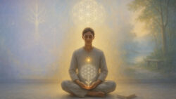 Bewusster Neubeginn Person auf dem Boden in Verbundenheit mit sich selbst