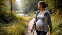 Schwangere Frau beim Spaziergang