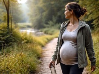 Schwangere Frau beim Spaziergang