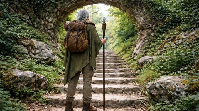 weiser Mann geht seinen Weg