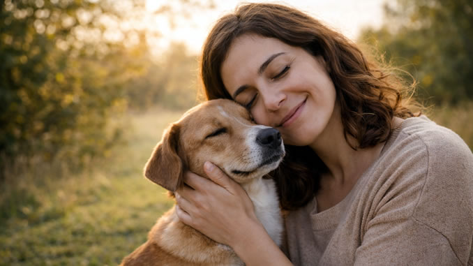 glückliche Frau mit Hund