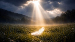 Leuchtende Feder im Sonnenstrahl