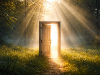 Leuchtende Tür im geheimen Wald