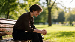 Spiritualität und Rauchen Frau auf einer Parkbank