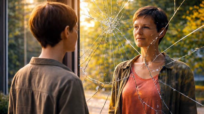 Zerbrochener Spiegel im goldenen Licht