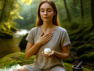 Frau mit Creme am Bach