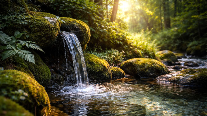 Wasserquelle im Morgenlicht