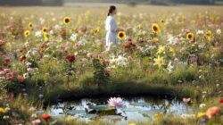 Seelensymbole weite Sommerwiese mit verschiedenen Blumenarten