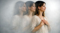 Spiritueller Bypass und UnLicht Frau in verzerrter Spiegelung