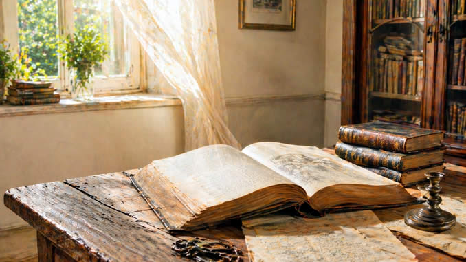 altes, antikes Buch auf einem Schreibtisch