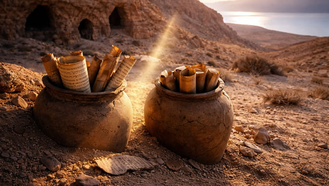 Schriftrollen im Sand am Meer