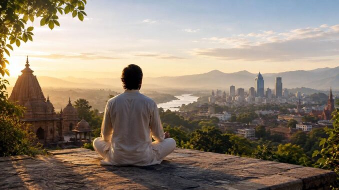 Meditative Aussicht über Tempel und Stadt