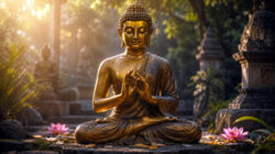 Goldener Buddha im Garten des Friedens