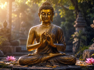 Goldener Buddha im Garten des Friedens