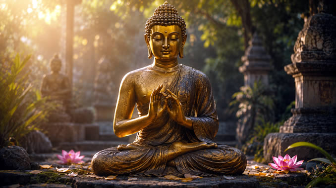 Goldener Buddha im Garten des Friedens