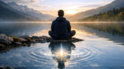 Spirituell ankommen meditierender am See