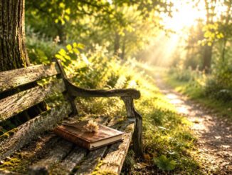 alte vermooste Parkbank im Wald