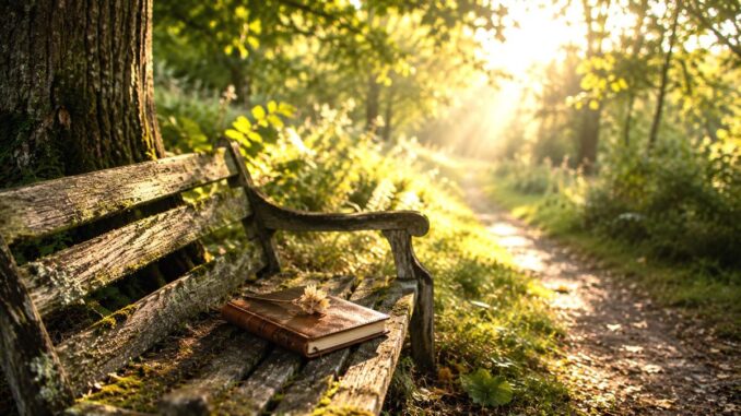 alte vermooste Parkbank im Wald
