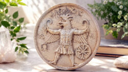 Abraxas rätselhafte Symbol für Licht, Schatten und spirituelle Ganzheit Medaillon mit Naturakzenten