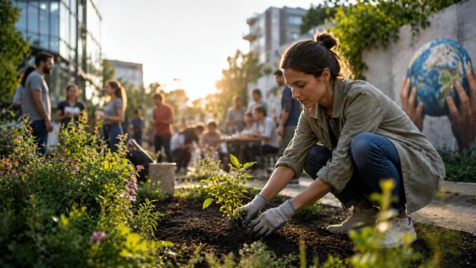 Städtischer Garten bei goldener Stunde