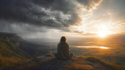 Spirituelle Hoffnung Sturm und Licht am Horizont