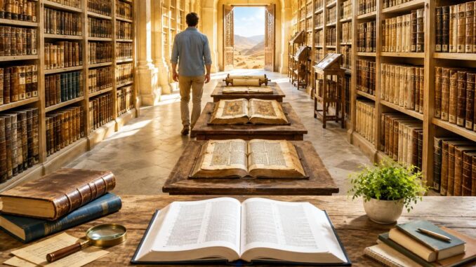 Historische Bibliothek im goldenen Morgenlicht