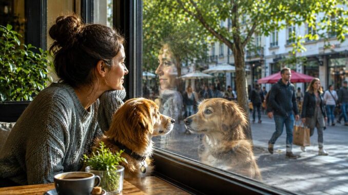 Kaffee, Hund und Spiegelungen am Fenster