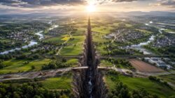 Folgen einer Politik der Abschottung - Geteilte Landschaft im Morgenlicht