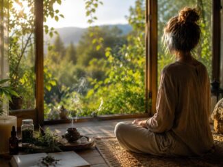 Meditation am Fenster im Grünen