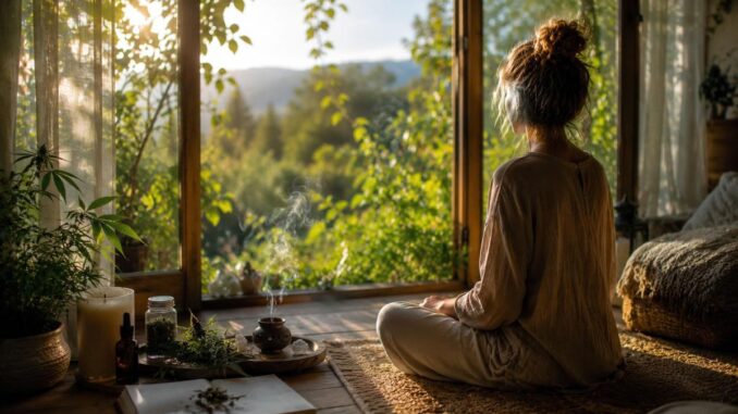 Meditation am Fenster im Grünen