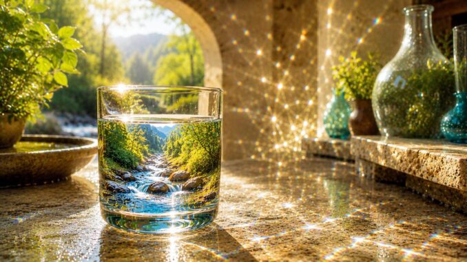 Glitzernde Landschaft im Wasserglas