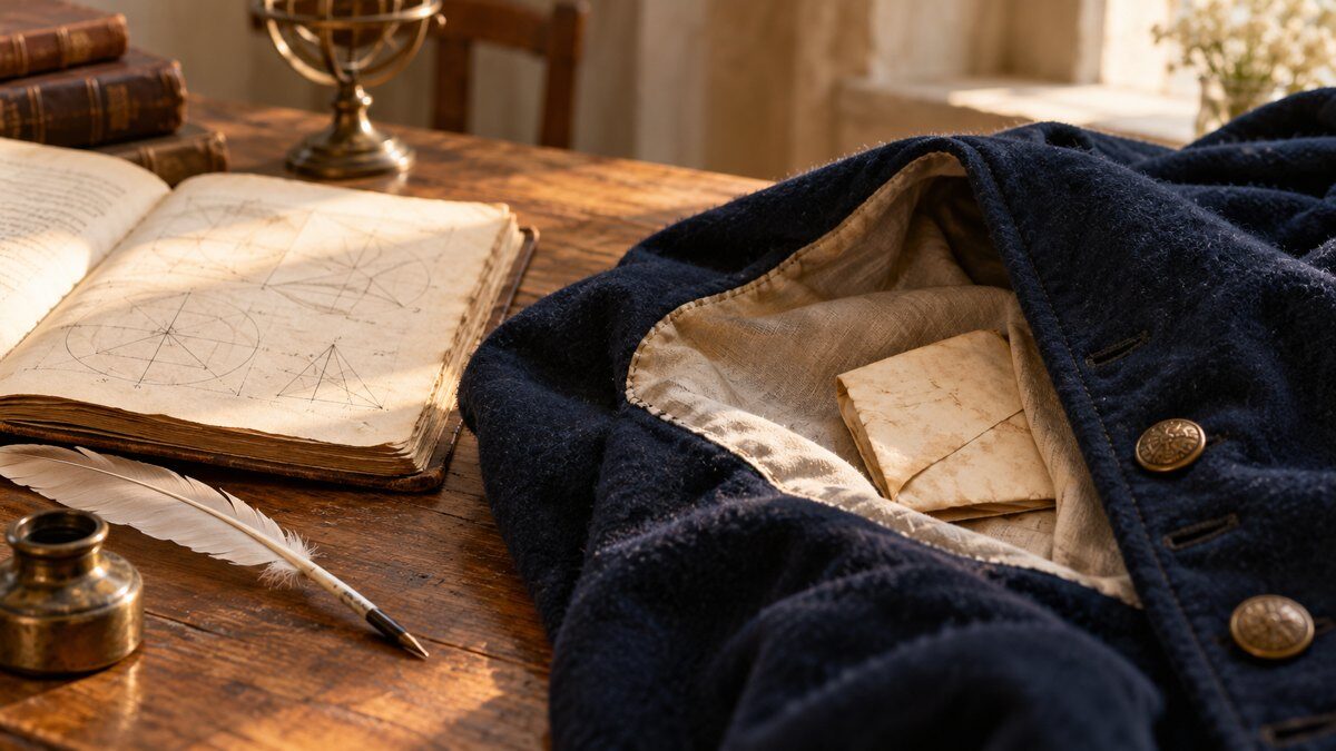 Blaise Pascal: Symbolbild mit Zettel im historischen Mantelfutter